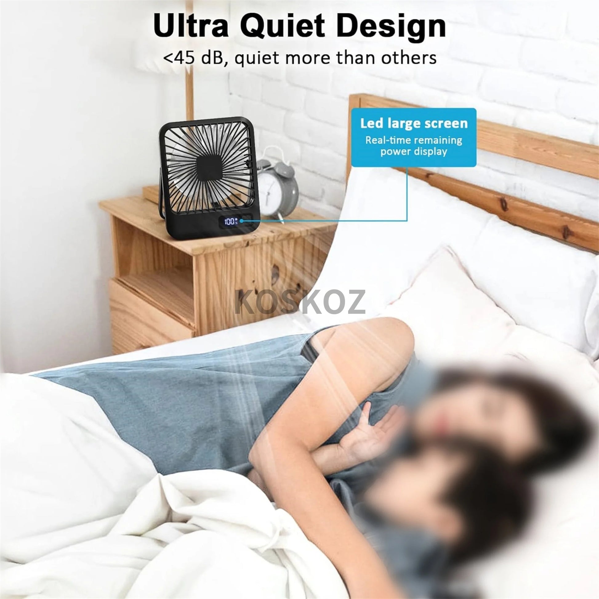 Portable USB Rechargeable Desk Fan with 180° Tilt, Folding Design, Power Display, and 5 Speed Settings for Ultra Quiet Operation