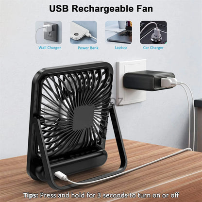 Portable USB Rechargeable Desk Fan with 180° Tilt, Folding Design, Power Display, and 5 Speed Settings for Ultra Quiet Operation