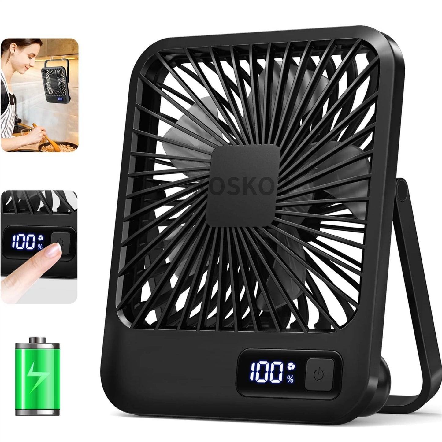 Portable USB Rechargeable Desk Fan with 180° Tilt, Folding Design, Power Display, and 5 Speed Settings for Ultra Quiet Operation