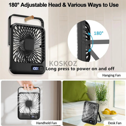 Portable USB Rechargeable Desk Fan with 180° Tilt, Folding Design, Power Display, and 5 Speed Settings for Ultra Quiet Operation