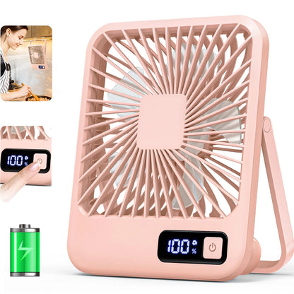 Portable USB Rechargeable Desk Fan with 180° Tilt, Folding Design, Power Display, and 5 Speed Settings for Ultra Quiet Operation