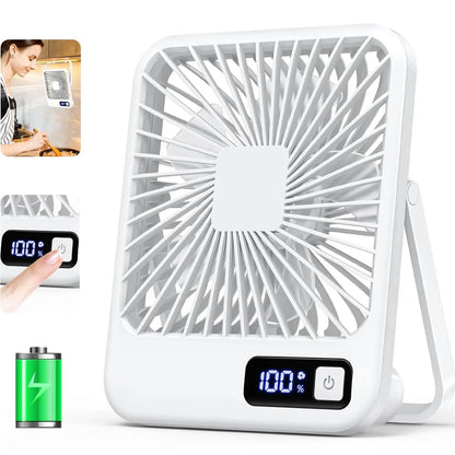Portable USB Rechargeable Desk Fan with 180° Tilt, Folding Design, Power Display, and 5 Speed Settings for Ultra Quiet Operation