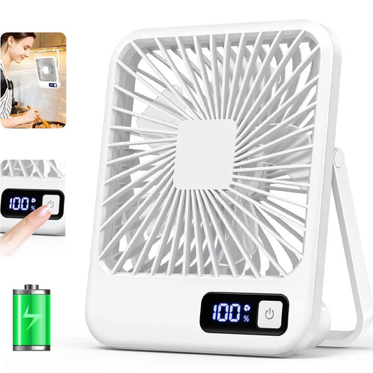 Portable USB Rechargeable Desk Fan with 180° Tilt, Folding Design, Power Display, and 5 Speed Settings for Ultra Quiet Operation